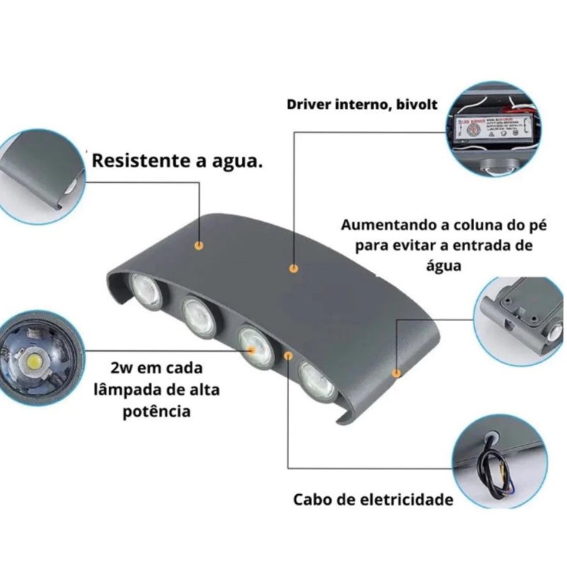 Arandela Externa Led em Alumínio à Prova d'água